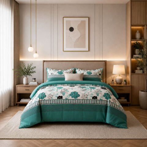 Aqua Bloom Duvet Cover Set