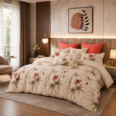 Coral Blossom Duvet Cover Set