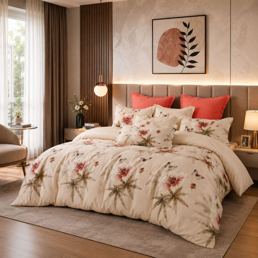 Coral Blossom Duvet Cover Set