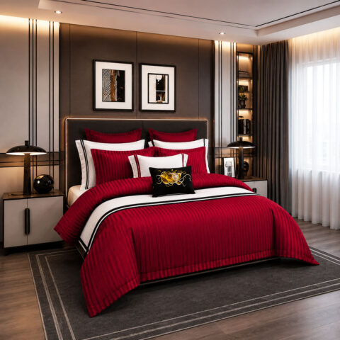 Crimson Stripe Bedding Set
