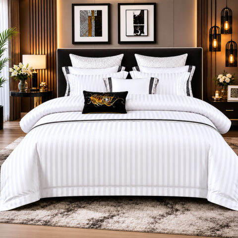 White Pearl Stripe Bedding Set