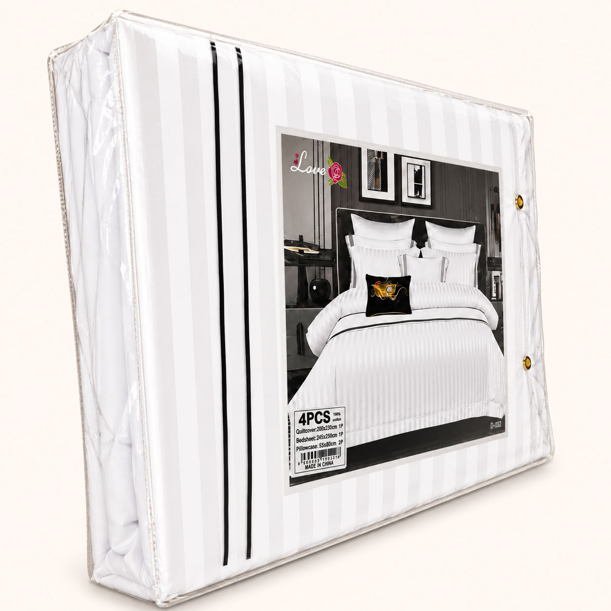 White Pearl Stripe Bedding Set